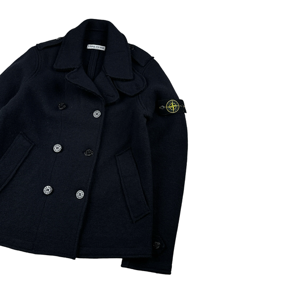 Stone Island 2010 Navy Double Breasted Thick Wool Pea Coat - Small