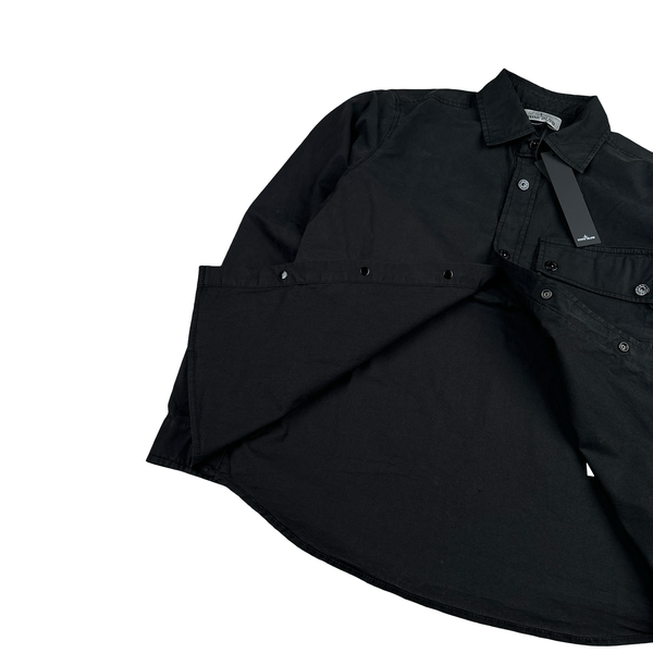 Stone Island 2023 Black Buttoned Cotton Overshirt - Small