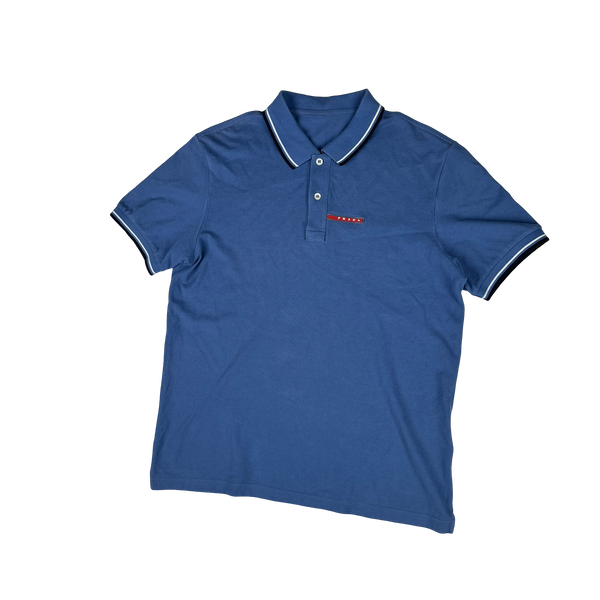 Prada Blue Cotton Polo Shirt -XL