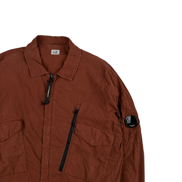 CP Company Burnt Orange 50 Fili Cotton Zipped Overshirt - Large