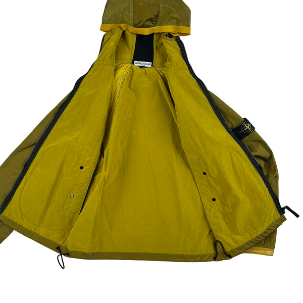 Stone Island 2004 Spellout Yellow Nylon Metal Velvet Lined Jacket - Medium
