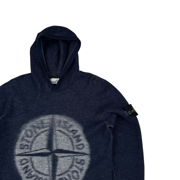 Stone Island 2017 Navy Wool Hooded Spellout Jumper - Small