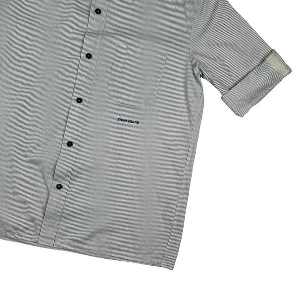 Stone Island Vintage 2001 Cotton Short Sleeve Stripped Buttoned Shirt - XL