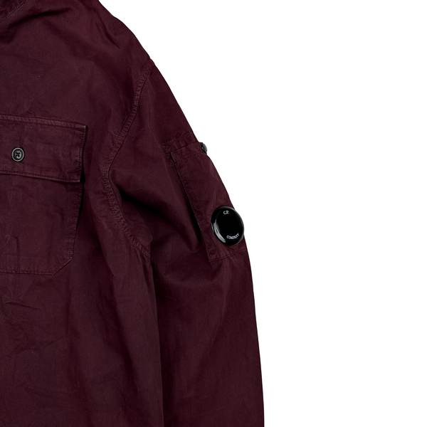 CP Company Burgundy Cargo Pocket Pullover Cotton Smock Jacket - Large