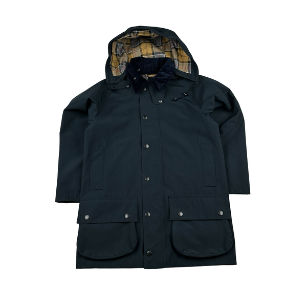 Barbour Tartan Lined Corduroy Collar Long Jacket - Medium