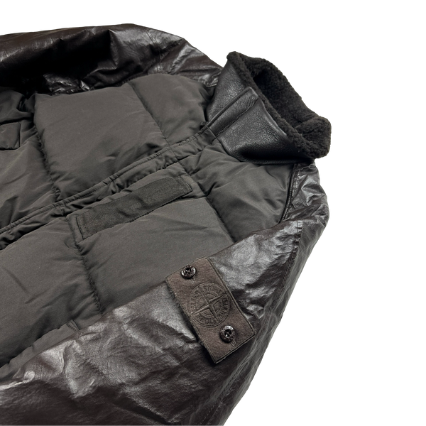 Stone Island Chocolate Brown Ghost Featherweight Leather Down Jacket - Large