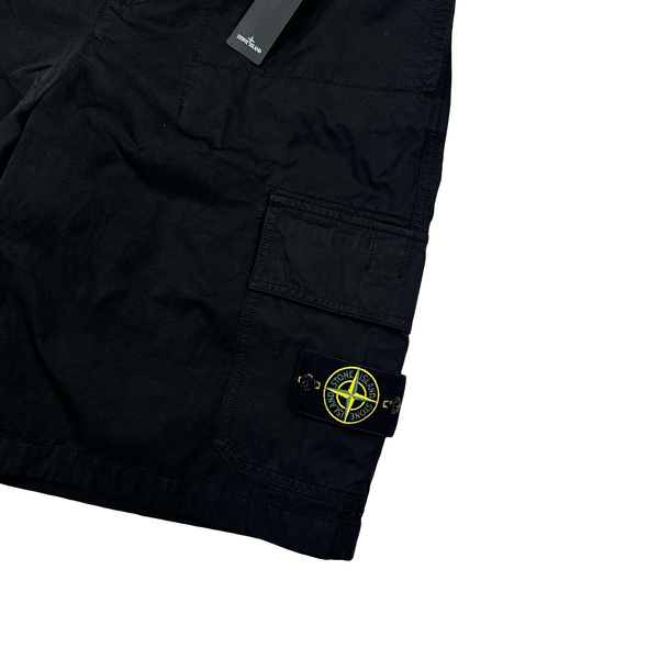 Stone Island 2023 Black Loose Fit Bermuda Cotton Shorts - Small