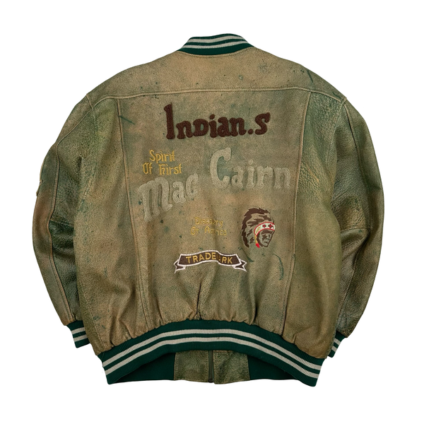 Vintage Leather Varsity Bomber Jacket - Medium