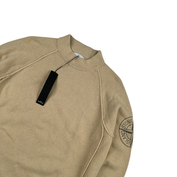 Stone Island 2019 Tan Wool Embroidered Arm Compass Crewneck Knit - XL