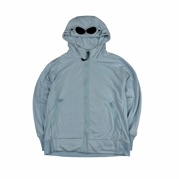 CP Company Baby Blue Cotton Goggle Zipped Hoodie - Medium