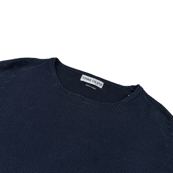 Stone Island 2000s Navy Cotton Knit Crewneck Jumper - XL