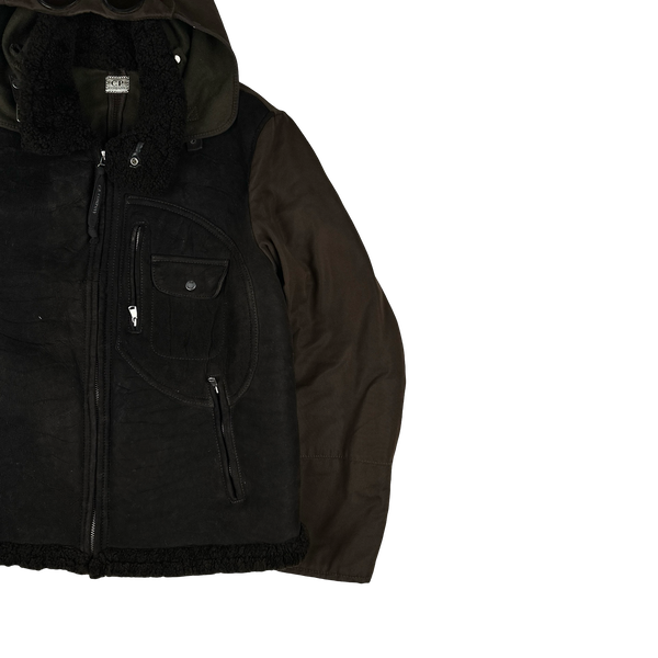 CP Company 2006 Dark Brown Multi Pocket Shearling Lined Goggle Jacket - XL