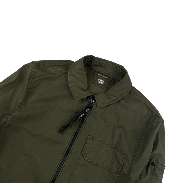 CP Company Khaki Green Cotton Zipped Overshirt - XS