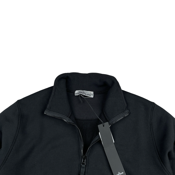 Stone Island 2022 Black Cotton Quarter Zip Crewneck Sweatshirt - Small