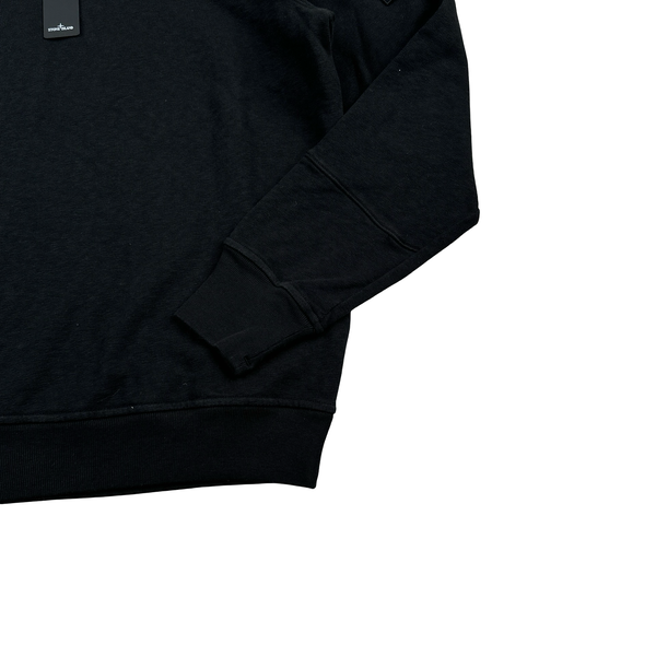 Stone Island 2024 Black Buttoned Neck Pullover Hoodie - Small