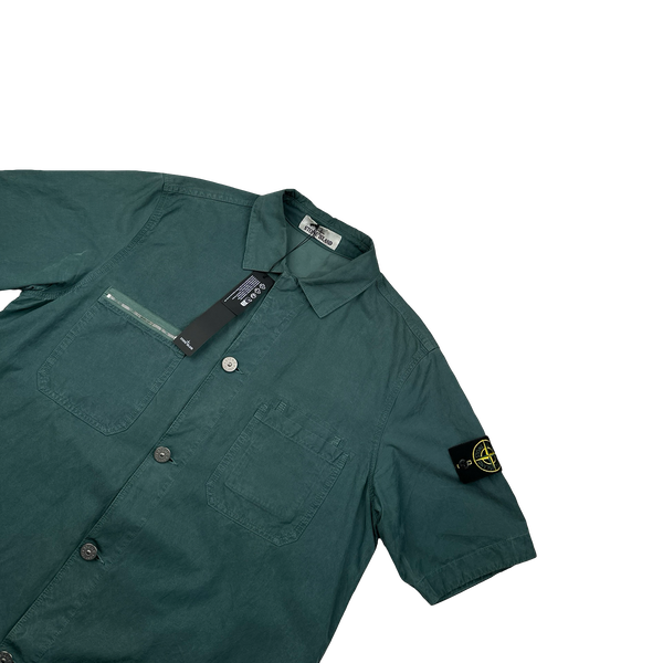 Stone Island 2023 Sea Green Cotton Cupro Short Sleeve Overshirt - Small
