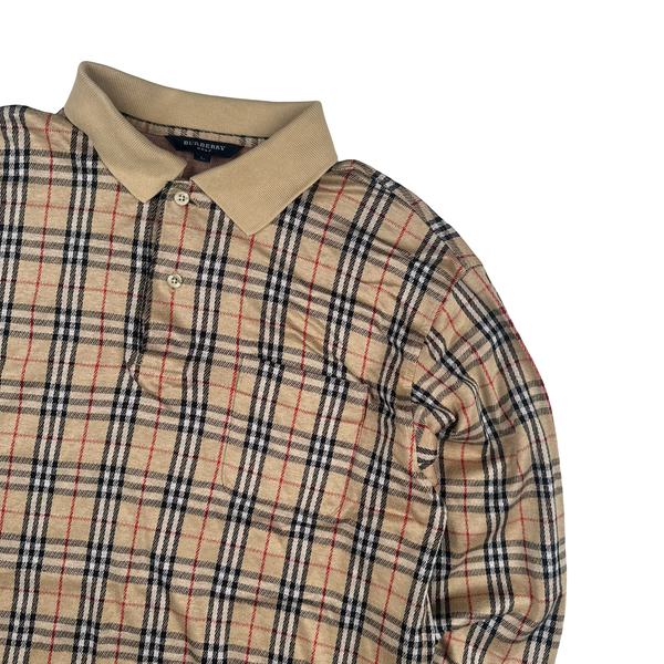 Burberry Nova Check Quarter Button Up Polo Shirt - Large