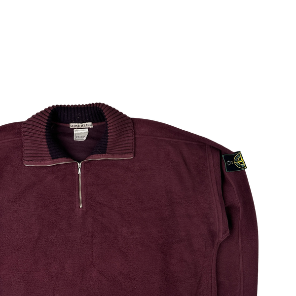 Stone Island Vintage 1990s Bordeaux Red Zipped Quarter Pullover - XL