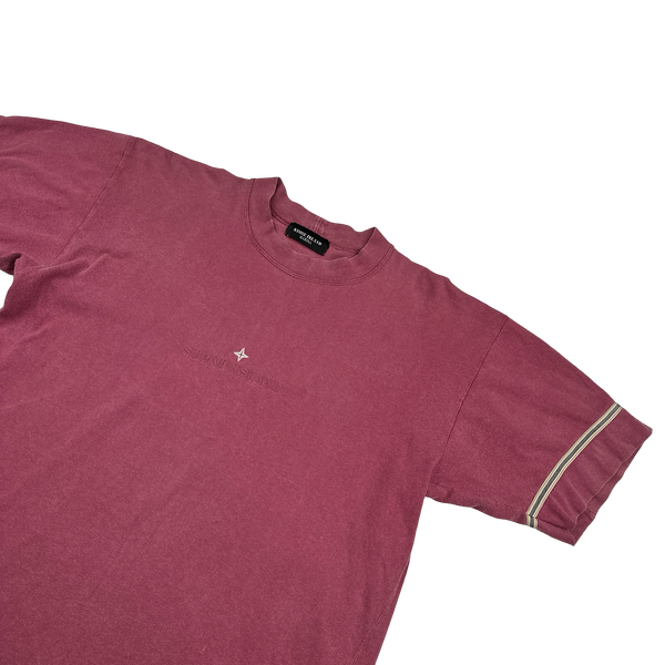 Stone Island Marina Vintage 80's Cotton Pink Spellout Embroidery T Shirt - Large