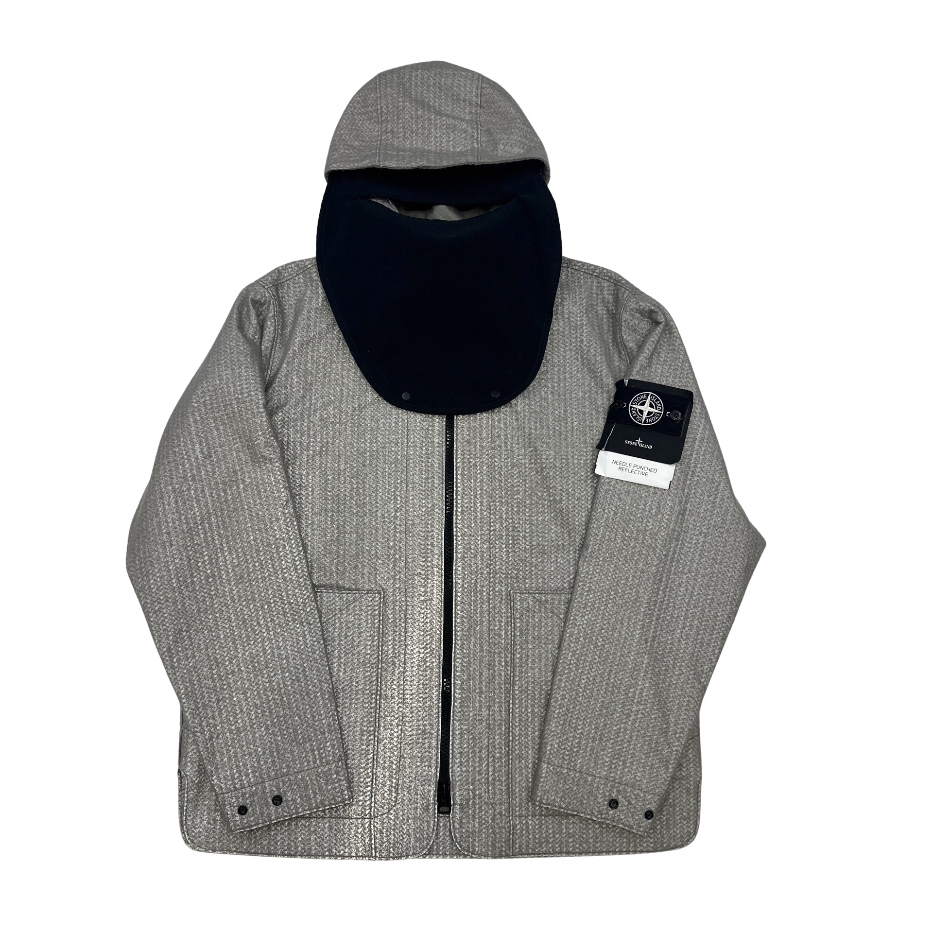 Stone Island 2022 Beige Needle Punched Reflective Balaclava Jacket 