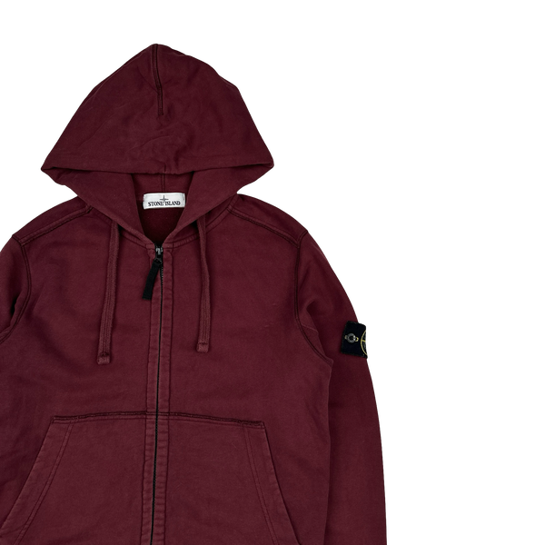 Stone Island 2018 Burgundy Cotton Zipped Hoodie - Medium