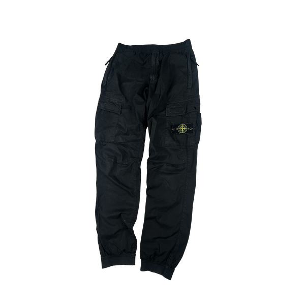 Stone Island 2021 RE-T Black Regular Tapered Cargo Trousers - 30"
