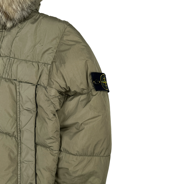 Stone Island 2015 Fur Trim Brown Crinkle Reps Puffer Jacket - Large
