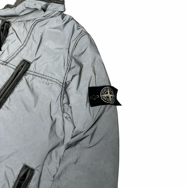 Stone Island Silver Liquid Reflective Fleece Lined Jacket - Large