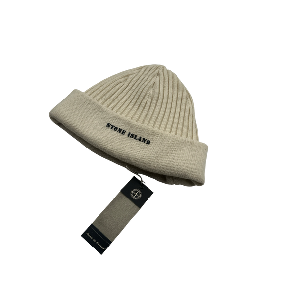 Stone Island 2000s Cream Wool Spellout Beanie