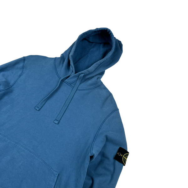 Stone Island 2020 Blue Cotton Pullover Hoodie - Large