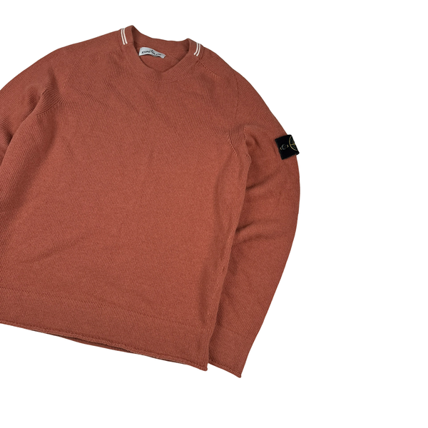 Stone Island 2020 Salmon Orange Lambs Wool Crewneck Knitted Jumper - Medium