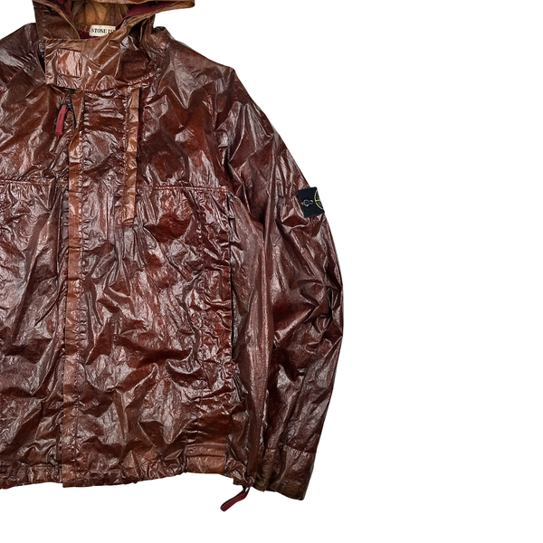 Stone Island 2001 Dark Red Micro Felt Transparent Laminated Web Jacket - Large