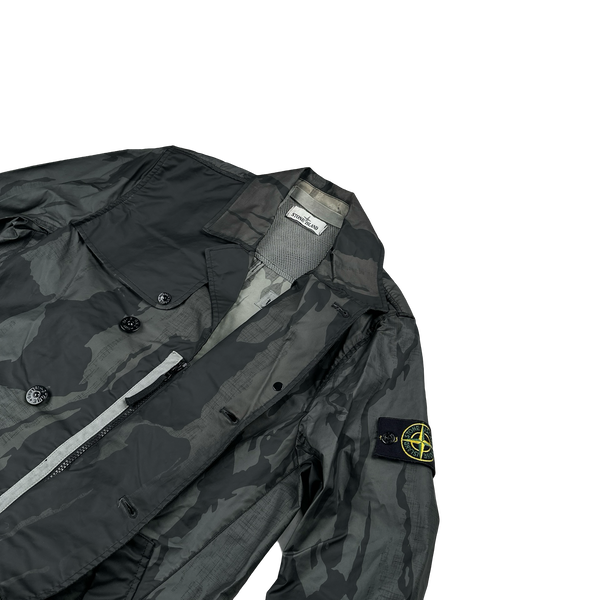 Stone Island 2015 Reverse Colour Process Flowing Camo Raso Gommato Trench Coat - Medium