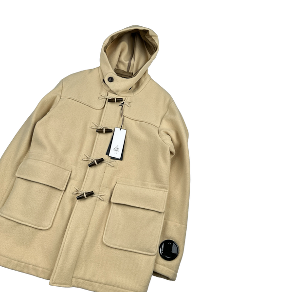 CP Company Tan Wool Spellout Watch Viewer Duffle Jacket - Large