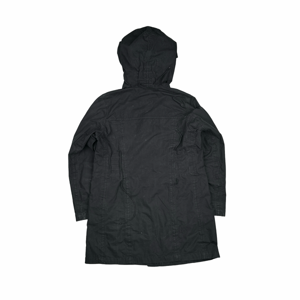 CP Company Black Long Hooded Cotton Blend Jacket - Small