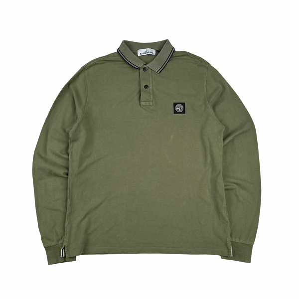 Stone Island Khaki Longsleeve Polo Top - Large