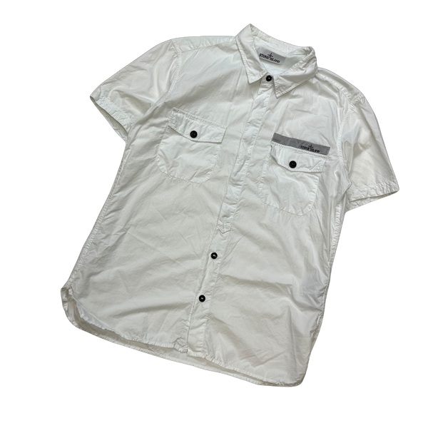 Stone Island 2014 White Spellout Cotton Overshirt - Large