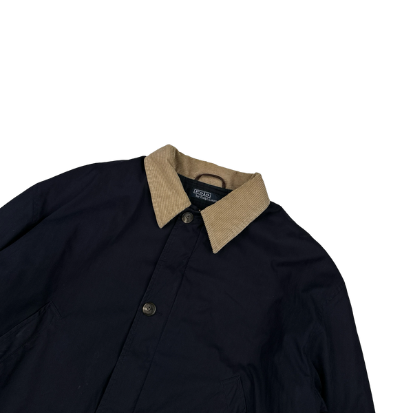 Ralph Lauren Polo Navy Corduroy Collar Cotton Long Jacket - Large