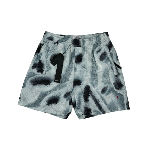 Stone Island Marina Reef Camouflage Spellout Swim Shorts - Small