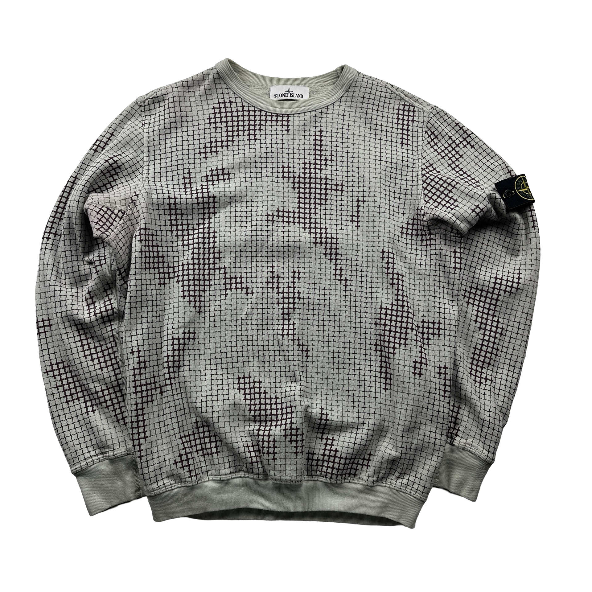 Stone Island 2017 Grid Check Camo Crewneck Sweatshirt Large