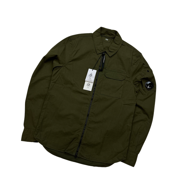 CP Company Khaki Green Cotton Zipped Overshirt - XS