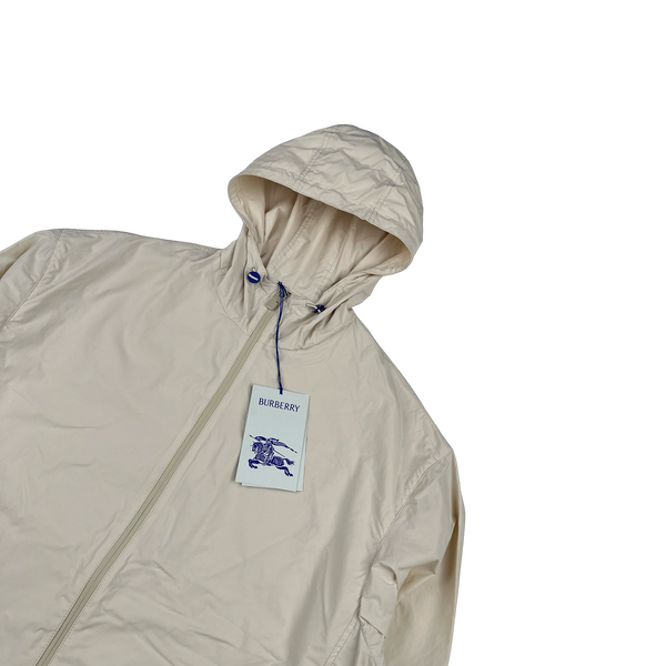 Burberry Cream Nylon Logo Hooded Zipped Jacket - Large