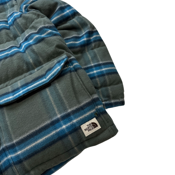 North Face Blue Nova Check Down Filled Wool Blend Puffer Jacket - XL