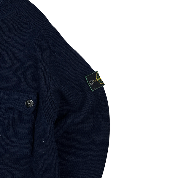 Stone Island Vintage 1995 Navy Knit Vintage Zipped Chest Pocket Jumper - Large