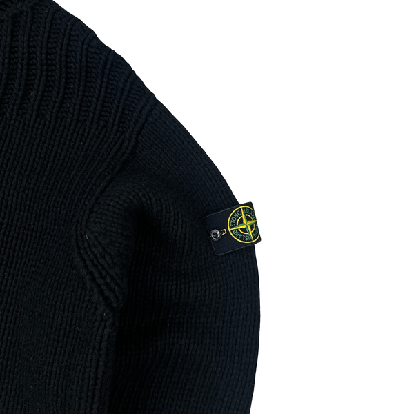 Stone Island AW/2001 Vintage Knitted Zipped Black Hooded Jumper - XXL