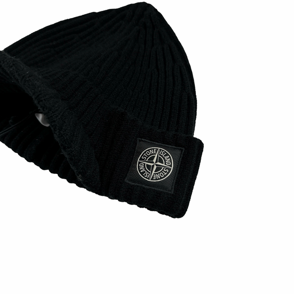 Stone Island 2023 Black Wool Peak Beanie Hat