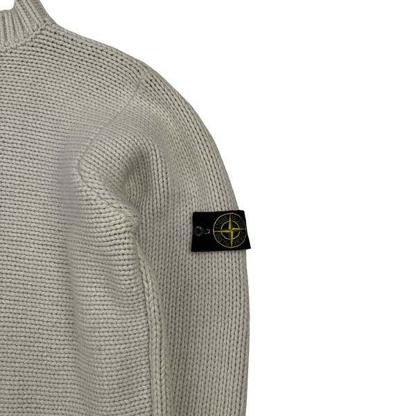 Stone Island Cream Vintage 2002 Knitted Crewneck Jumper - Medium