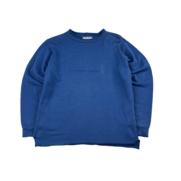 Stone Island 90’s Blue Spellout Cotton Crewneck Jumper - Medium