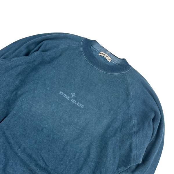 Stone Island 1990s Vintage Blue Spellout Pullover - Medium