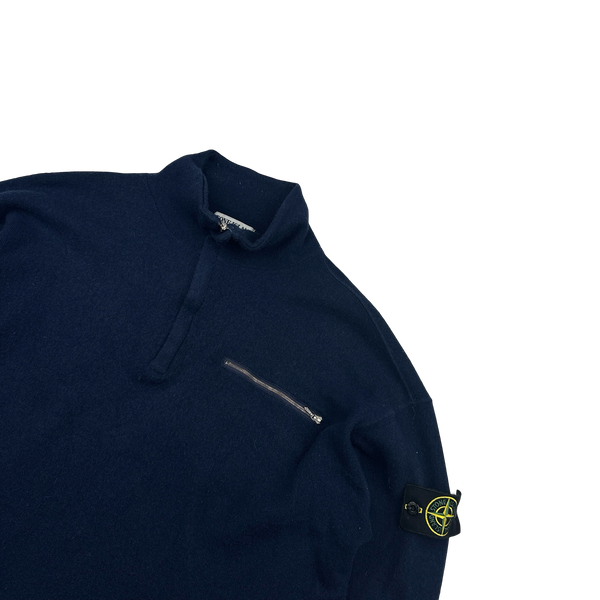 Stone Island 1996 Vintage Navy Quarter Zipped Wool Pullover - Large